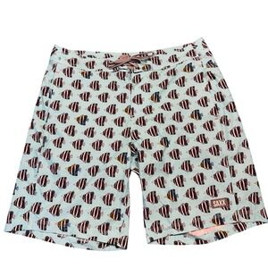 SAXX Men's Betawave 2N1 Swim‎ Shorts Blue Fish Print Size- 32